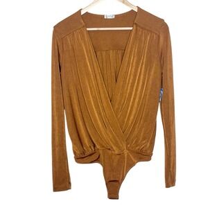 Intimately Free People Turnt Bodysuit Honey Ginger Womens Small Metallic Slinky
